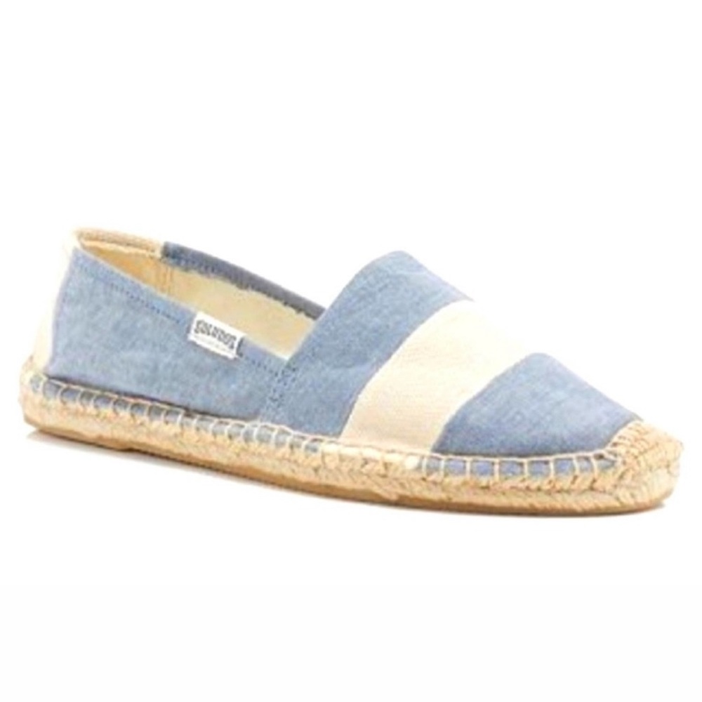 NEW SOLUDOS Barca Rugby Stripe Espadrille Flats Chambray Blue Summer NWOT SZ 8